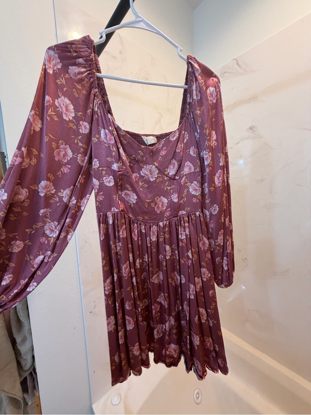 Altar'd State Mauve Floral Long-Sleeve Mini Dress